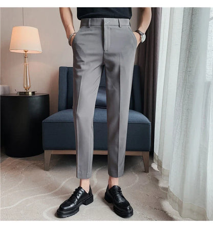 High Quality British Style Business Casual Pants Men's Spring Summer Solid Color Slim Fit Formal Wear Suit Pants Men Clothing
