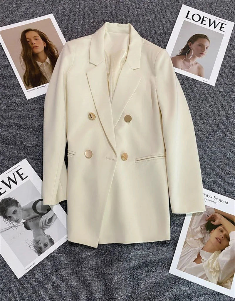 Spring Autumn High Quality Long Sleeve Female Blazer Double Button Jacket Ladies Business Work Wear Formal Coat Women Outerwea