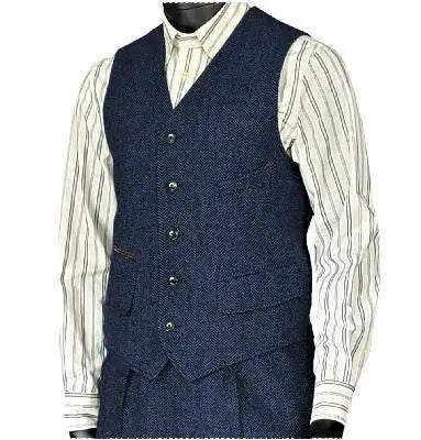 Men's Houndstooth Wool Vest British Style Business Waistcoat Casual Sleeveless Jacket Ready‑to‑Ship Business Outfit  for Men