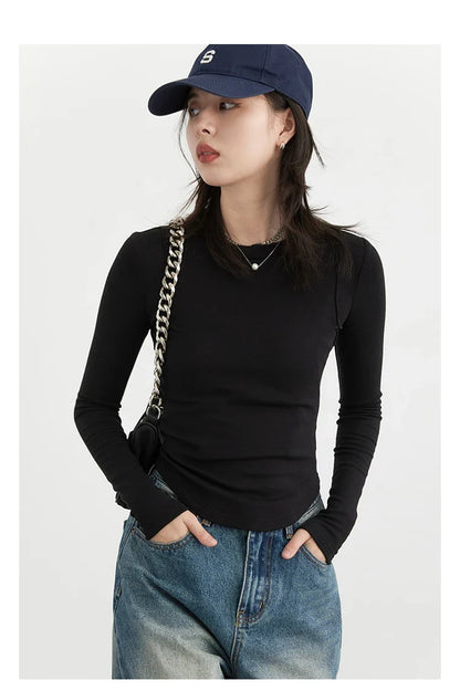 Women T-Shirts Solid New Basic Heating Cashmere Round Neck Woman Tees Slim Fit Female Tops Spring Autumn 2024