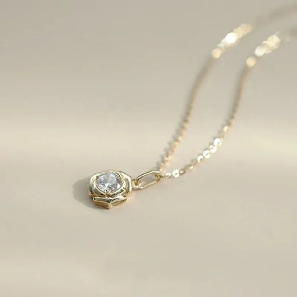925 Sterling Silver Plated 14k Gold Shiny Zircon Flower Necklace for Women Girl Korean Temperament Exquisite Jewelry Gifts