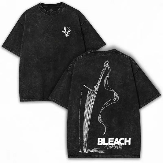 2025 Japan Zangetsu Graphic T-shirt BLEACH Anime Vintage Washed Oversized T Shirt Men Women Clothing Cotton Short Sleeve Tees