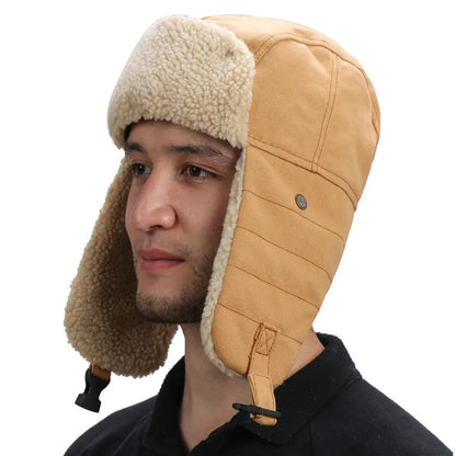 Army Military Ushanka Men&Women Windproof Winter Bomber Hats with Goggles Warm Lamb Wool Pilot Earflap Thermal Snow Cap
