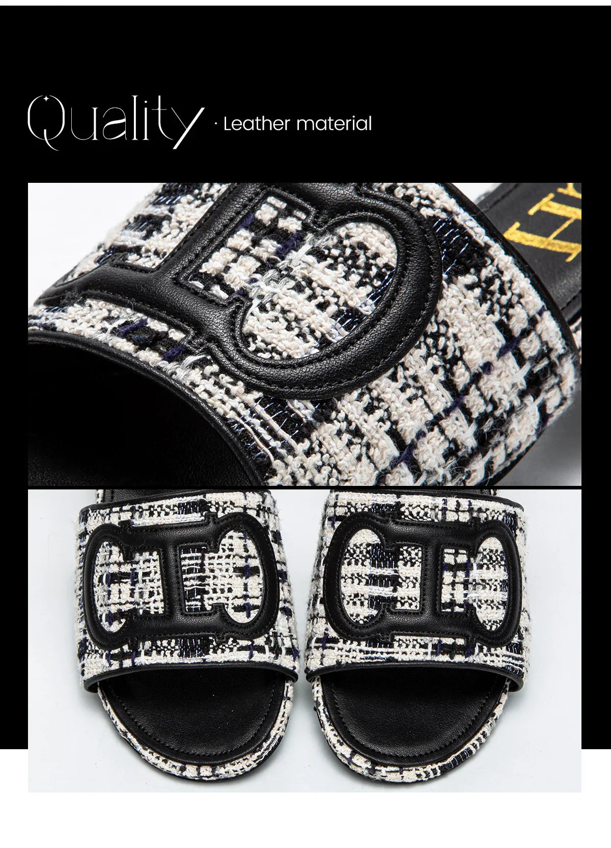Middle heel square heel slippers fabric fashion casual shoes luxury brand slippers girls street commuter slippers