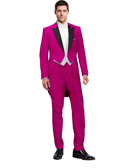 3 Piece Black Men Suit Wedding Groom Tuxedo Long Tailcoat Best Man Formal Prom Suit Fashion Costume Homme (Jacket+Vest+Pants)