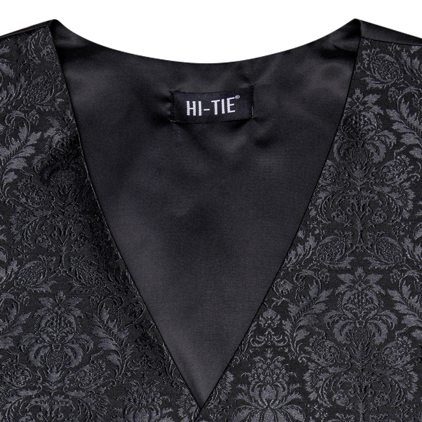 4PC Black Silk Mens Suit Vests Woven Floral Waistcoat Tie Pocket Square Cufflink Business Wedding Dress Waist Jacket