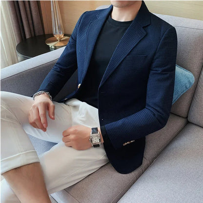 Plus Size 4XL-M Autumn New Waffle Suit Jacket Men Two Buttons Slim Fit Business Casual Blazers Homme Formal Groom Prom Tuxedo