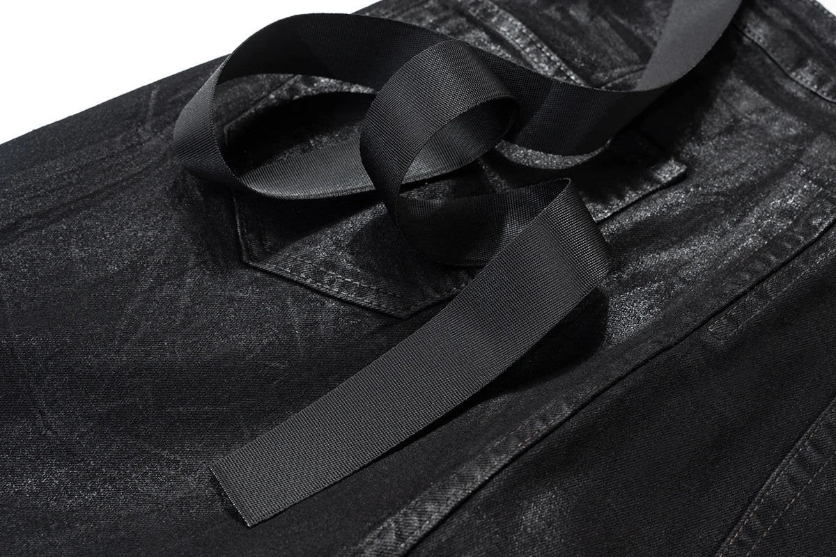 Streetwear Black Wax Leather Strecth Jeans for Men Ropa Hombre Baggy Y2k Flare Pants Oversized Straight Denim Trousers