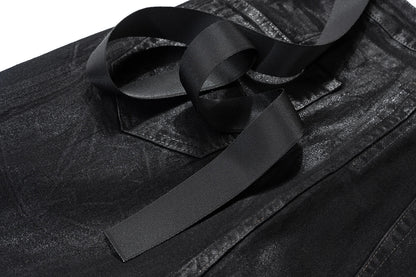 Streetwear Black Wax Leather Strecth Jeans for Men Ropa Hombre Baggy Y2k Flare Pants Oversized Straight Denim Trousers
