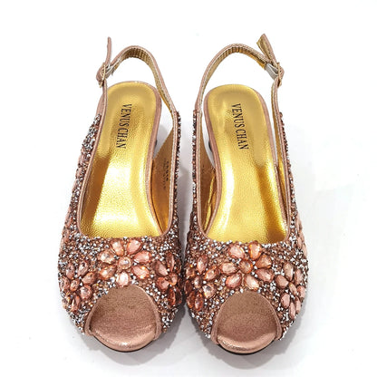 Summer Sandals for Party and Weddings Peep-Toe Bridal Shoes Women 2023 Comfortable Shoes and Bag Set for Lady