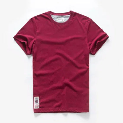 Men's T-Shirt Summer Cotton Solid T-Shirt Men's Short Sleeve Tee Fancy Yarns High Quality Classical Tops T Shirts Color Wine Blu