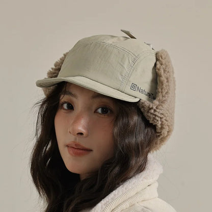 High Quality Unisex Winter Letter Printed Lei Feng Cap Fleece Lined Warm Outdoor Skiing Flight Hat Ear Protection Russian Hat