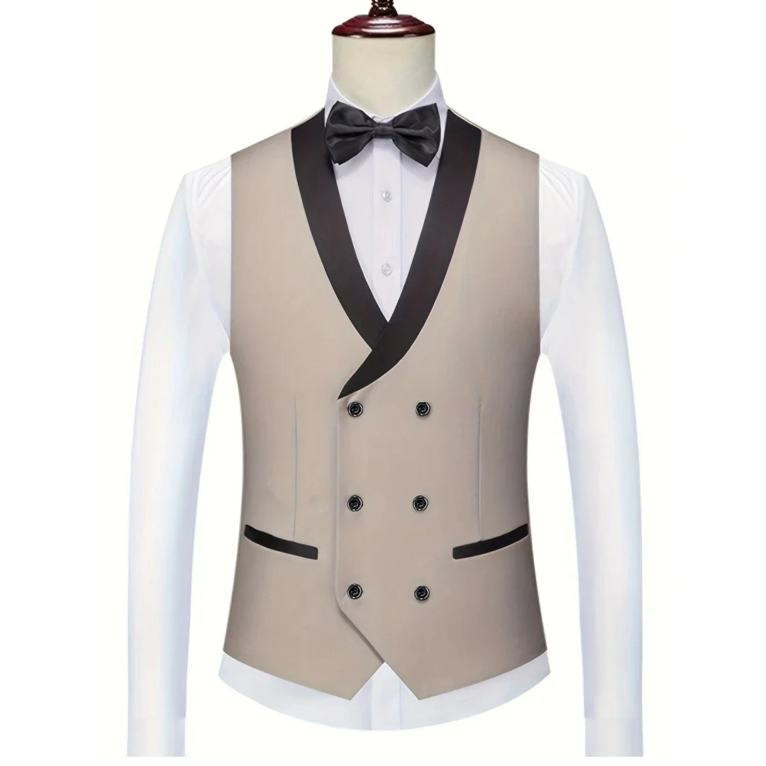 Men Vest White With Black Lapel Double Button Waistcoat For Wedding Birthday Banquet Party Business Work Daily Men Suit Vest