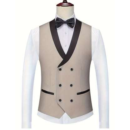 Men Vest White With Black Lapel Double Button Waistcoat For Wedding Birthday Banquet Party Business Work Daily Men Suit Vest