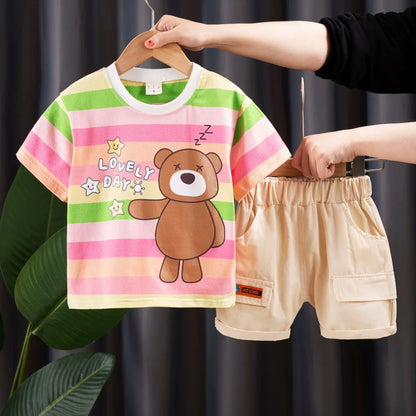 0-4 Year Old Boys and Girls Cute Cotton Summer Clothes Set Children's Short-Sleeved T-Shirt handsome