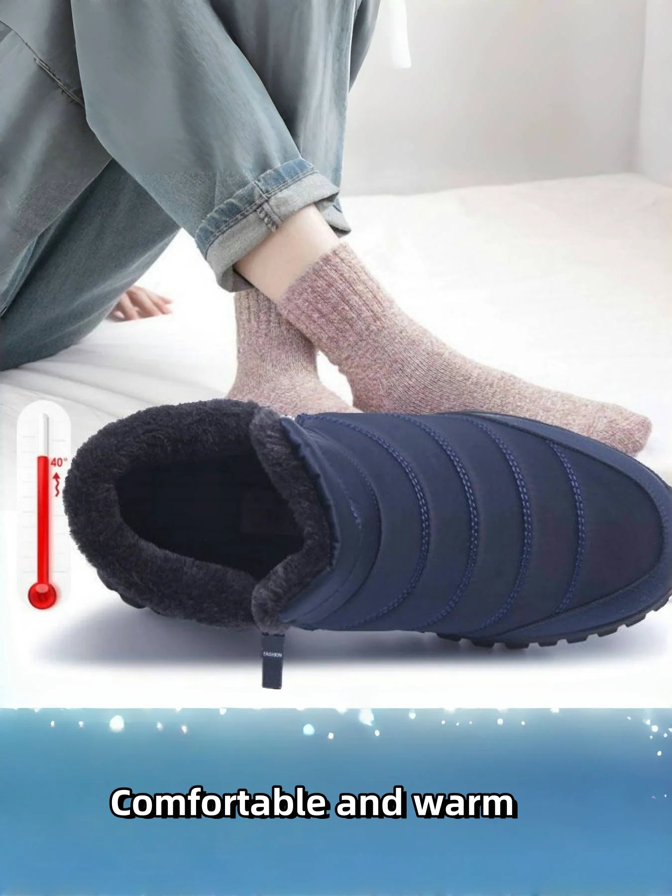 Plus Size Men Winter Thermal Cotton Shoes Double Zipper Light PU Sole Warm Fur Lining Anti-slip Waterproof Ankle Snow Boots