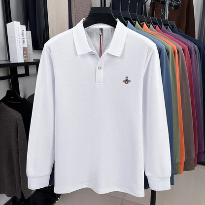 100% cotton high-end spring and autumn new men's long sleeved casual comfortable polo shirt exquisite brand bee embroidery top