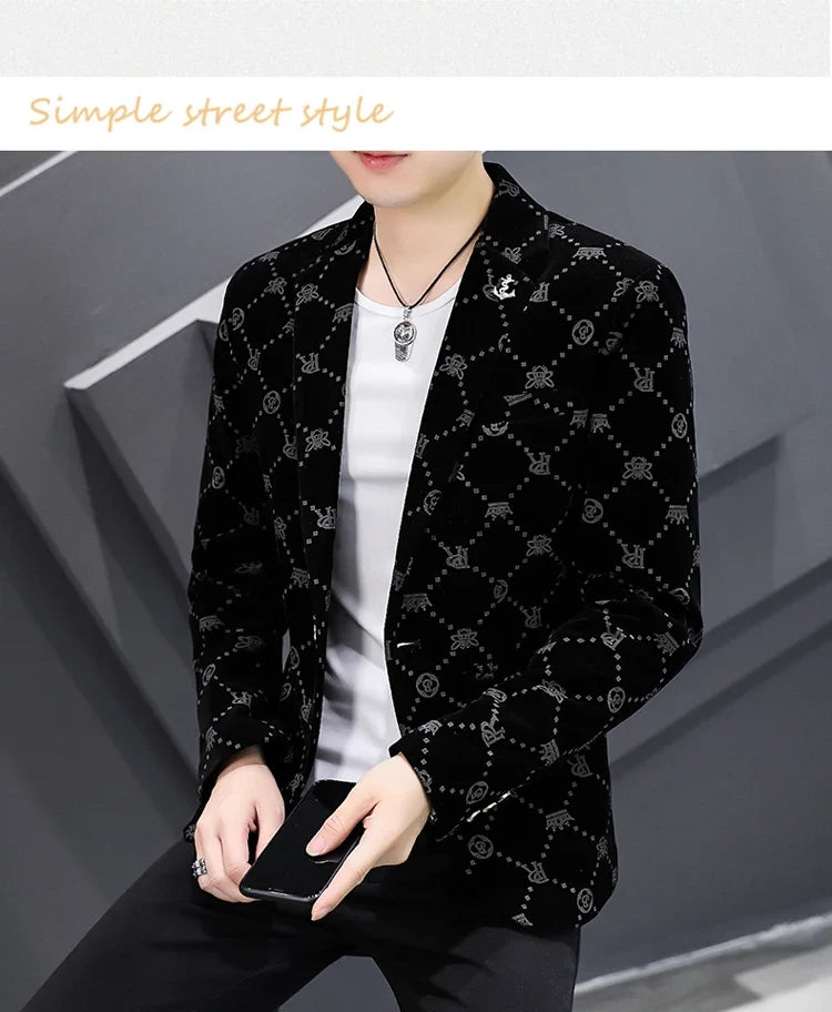 2022 Autumn Men Blazers Luxury Corduroy Casual Slim Suit Jacket Business Social Office Dress Coat Streetwear Jacket Men Clothing