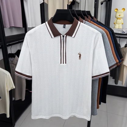 Luxury brand knitted short sleeve polo shirt Paul Pony embroidered stripe design men's T-shirt summer fashion Korean casual top
