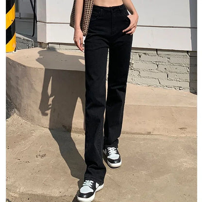 Woman Korean High Waist Streetwear Straight Leg Jeans Girls Y2k Clothes Pants Female Fashion Black Baggy Harajuku Denim Trousers