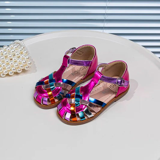 Girls Sandals New 2026 Summer Fashion Princess Party Dress Shoes Kids Colorful Soft Sandals Toddler Children Beach Weave Flats