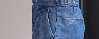 Italian Style Men's High Waist Business Neapolitan Jeans Draped Cuffed Straight Leg Western Pants Youth Trendy Wear Resistant