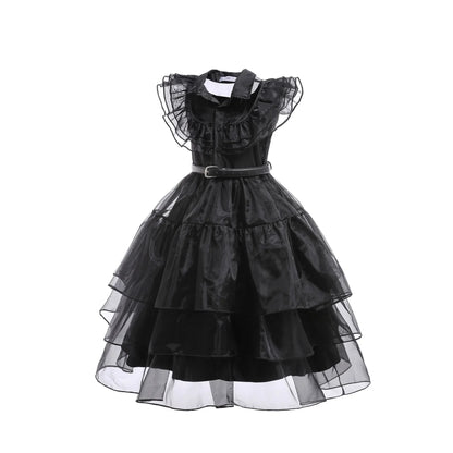 Wednesday Cosplay For Girls Costume Movie Addams Dresses for Girl Kids Mesh Party Dresses Halloween Carnival Costumes 4-12Yrs