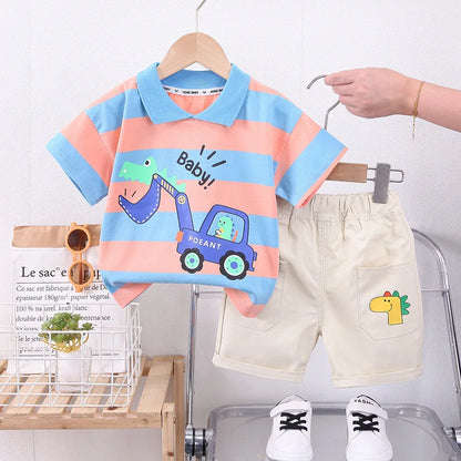Baby New Summer Cartoon Clothing Children Boy Girls Printe Excavator T Shirt Shorts 2Pcs/sets Kids Infant Toddler Cacual