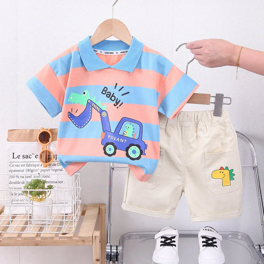 Baby New Summer Cartoon Clothing Children Boy Girls Printe Excavator T Shirt Shorts 2Pcs/sets Kids Infant Toddler Cacual
