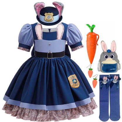 Movie Zootopia 2 Brave Cute Bunny Judy Costume For Baby Girl Role Play Judy Hopps Rabbit Disguise Dress Doll Set 2-10 Yrs