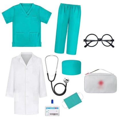 Boys Girls Simulation Doctor Nurse Work Uniform Cross with Toys Sets Kids Clothes Toddler Christmas Xmas Role Play Costum Party
