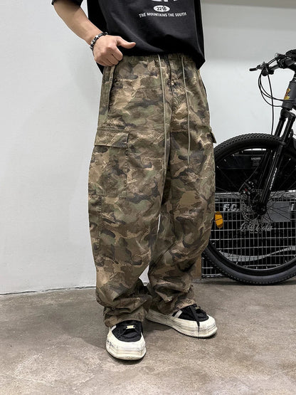 Vintage Camouflage Cargo Pants Men Tactical Multi Pocket Loose Fit Straight Leg Outdoor Casual High Quality Work Pants Trendy