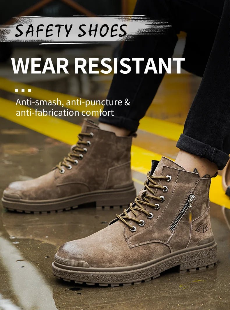 Latest 2024 Fashion Pig Skin Anti Scald Welding Shoes Indestructible Steel Toe Cap Nail Proof Men Safety Work Boots Sneakers
