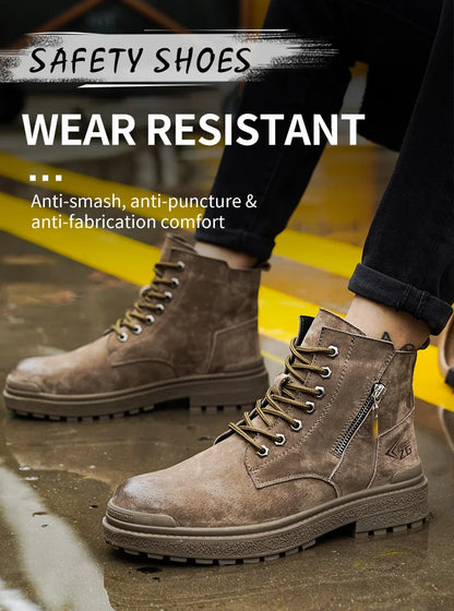 Latest 2024 Fashion Pig Skin Anti Scald Welding Shoes Indestructible Steel Toe Cap Nail Proof Men Safety Work Boots Sneakers