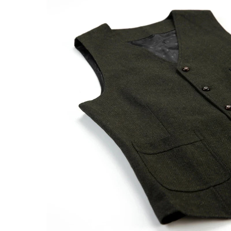 Men Vest Green Herringbone Solid Single Button Waistcoat For Birthday Wedding Business Banquet Work Daily Casual Men Suit Vest
