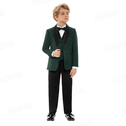 24H Ship White Formal Kids Suit Set, 4 Pieces Suits For Boys From 3-14 Years, Wedding Tuxedo For Kids Ring Bear