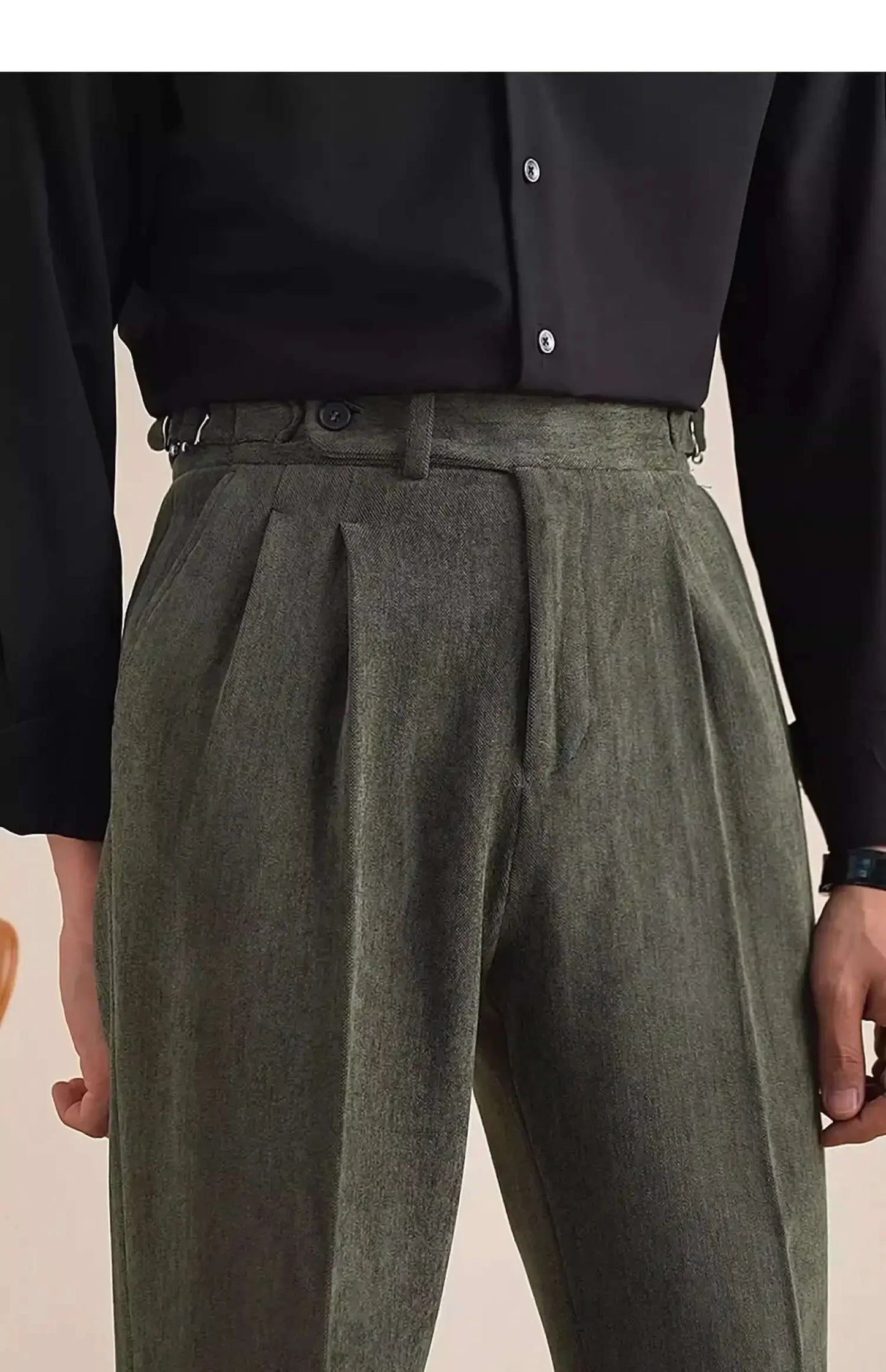 Men Dress Pant Fall Straight Tube Casual Pant Social Trousers Office Double Pleated High Waisted Trousers Men Formal Pant