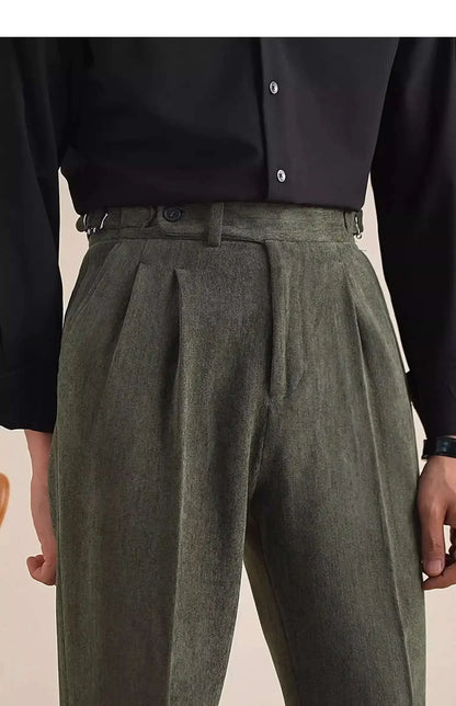 Men Dress Pant Fall Straight Tube Casual Pant Social Trousers Office Double Pleated High Waisted Trousers Men Formal Pant