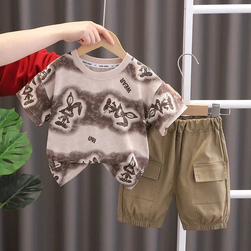 New Summer Kids Boy's Clothes Suits Children Blue Cartoon T Shirt Shorts 2Pcs/Set Casual Toddler Baby Tracksuits 0-5 Years