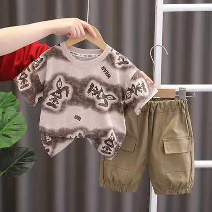 New Summer Kids Boy's Clothes Suits Children Blue Cartoon T Shirt Shorts 2Pcs/Set Casual Toddler Baby Tracksuits 0-5 Years