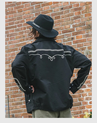 Non Stock Bolero Men's Rockabilly Jacket in Black Vintage-Inspired Western Embroidery Outerwear