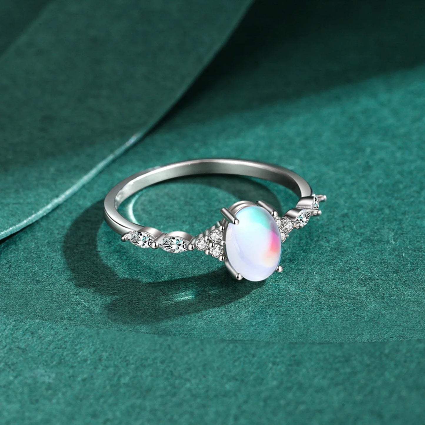 925 Sterling Silver Minimalist Oval Moonstone Ring Thin Women Engagement Female Ring Wedding Band Silver 925 Jewelry Gift