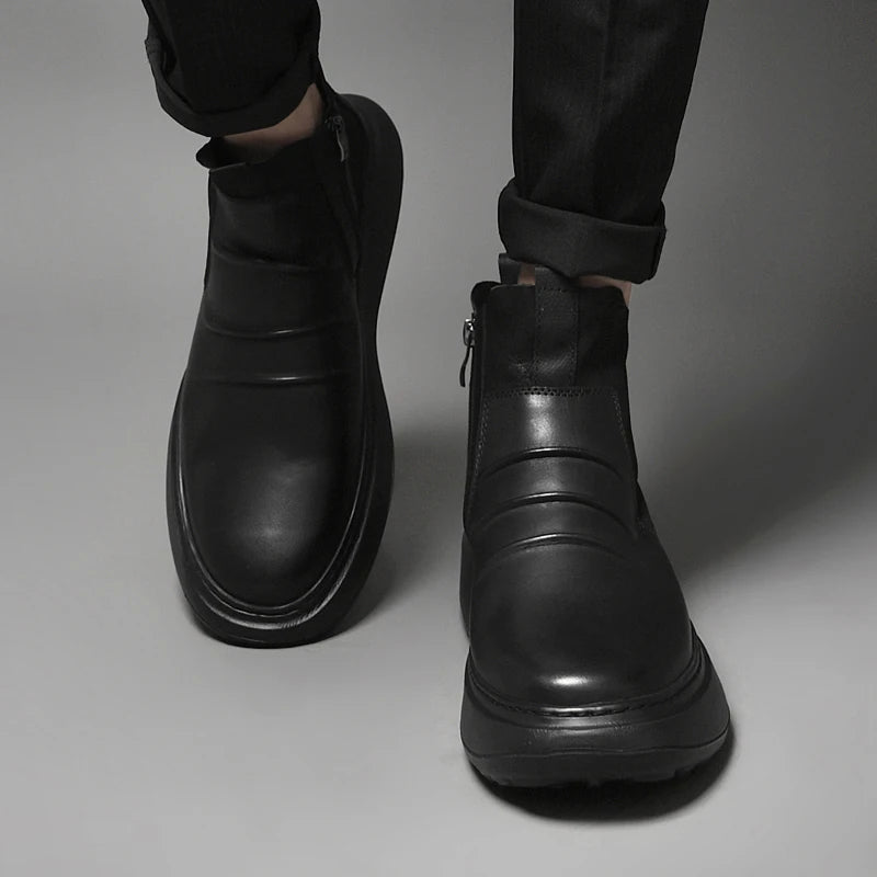 Luxury Brand Male Slip on Chelsea Boots Genuine Leather Mens Warm Winter Shoes High Quality Ankle Boots Men Handmade Snow Boots