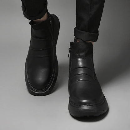 Luxury Brand Male Slip on Chelsea Boots Genuine Leather Mens Warm Winter Shoes High Quality Ankle Boots Men Handmade Snow Boots