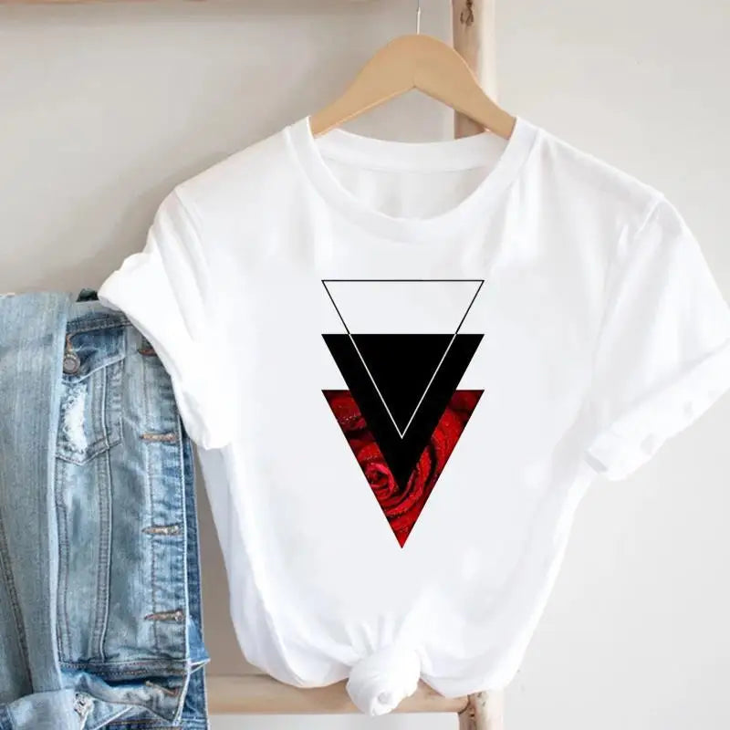 Women's Geometric Floral Print European and American Clothing Short Sleeve T-shirt Women Clothes  Tops  Harajuku