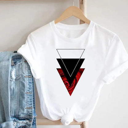 Women's Geometric Floral Print European and American Clothing Short Sleeve T-shirt Women Clothes  Tops  Harajuku