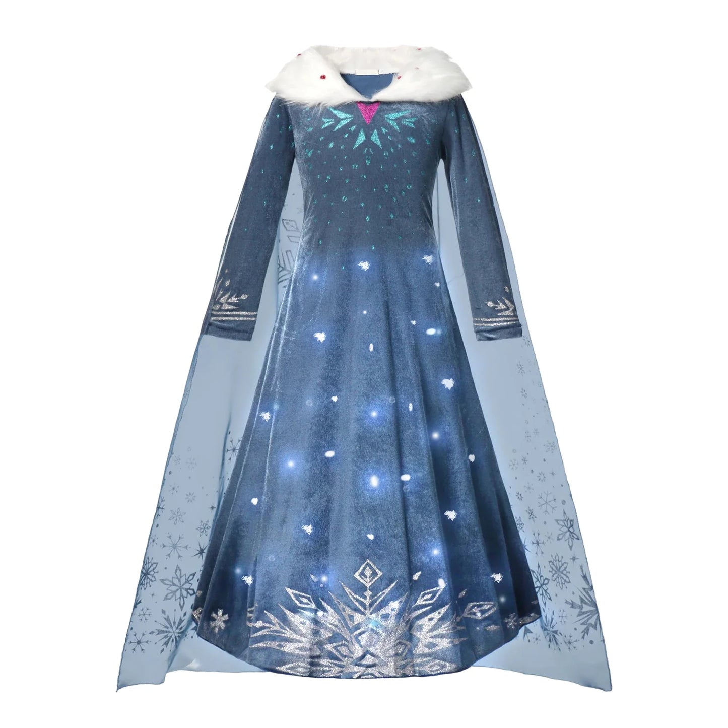 2025 Evening Party Girls LED Lights Elsa Anna Kids Princess Dress Coslplay Halloween Luminous Prom Gowns