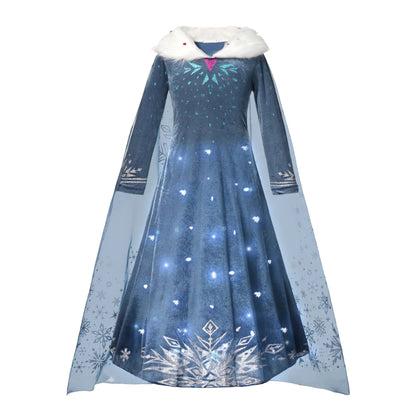 2025 Evening Party Girls LED Lights Elsa Anna Kids Princess Dress Coslplay Halloween Luminous Prom Gowns
