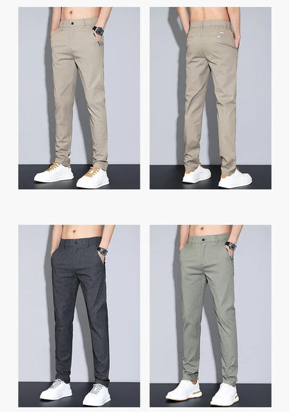 Cotton Thin Men's Business Casual Pants Summer Straight Slim Fit Fashion Stretch Solid Trousers Korean Men's Pants Size 28-38