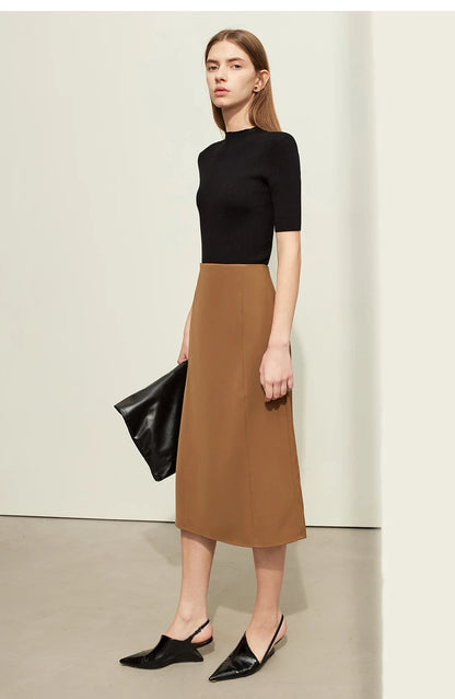 Minimalism Women Skirts 2024 Spring New Asymmetric Lap Piece A-line Solid Trendy Commuter Mid-Calf Skirt For Lady 12421040